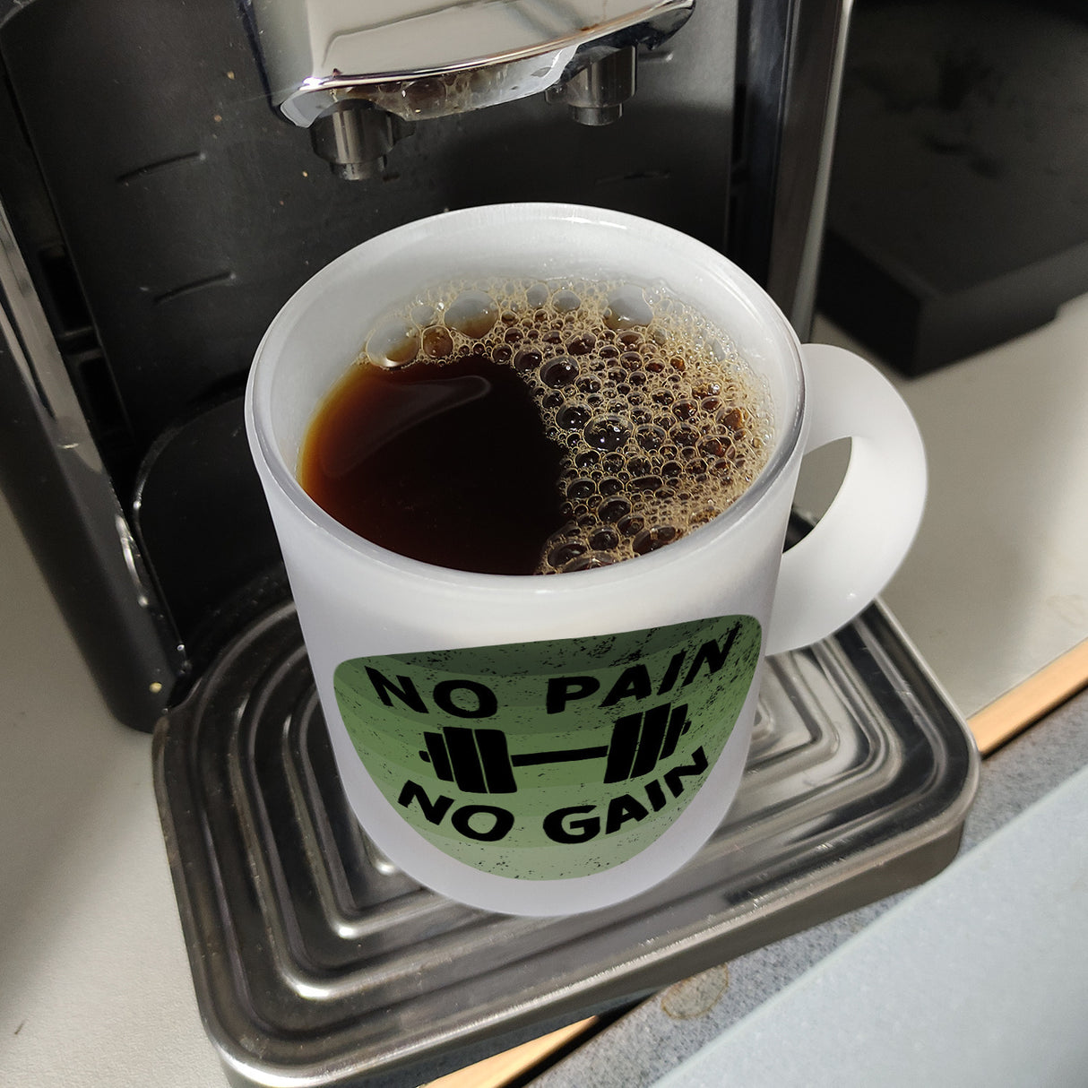No pain no gain Fitness Kaffeebecher mit Hantel