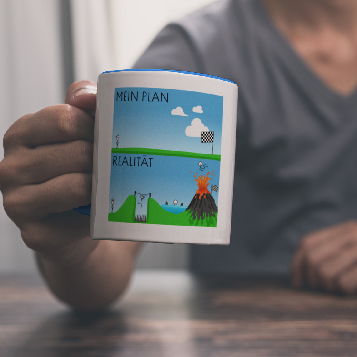 Mein Plan vs. die Realität Strichmännchen Kaffeebecher