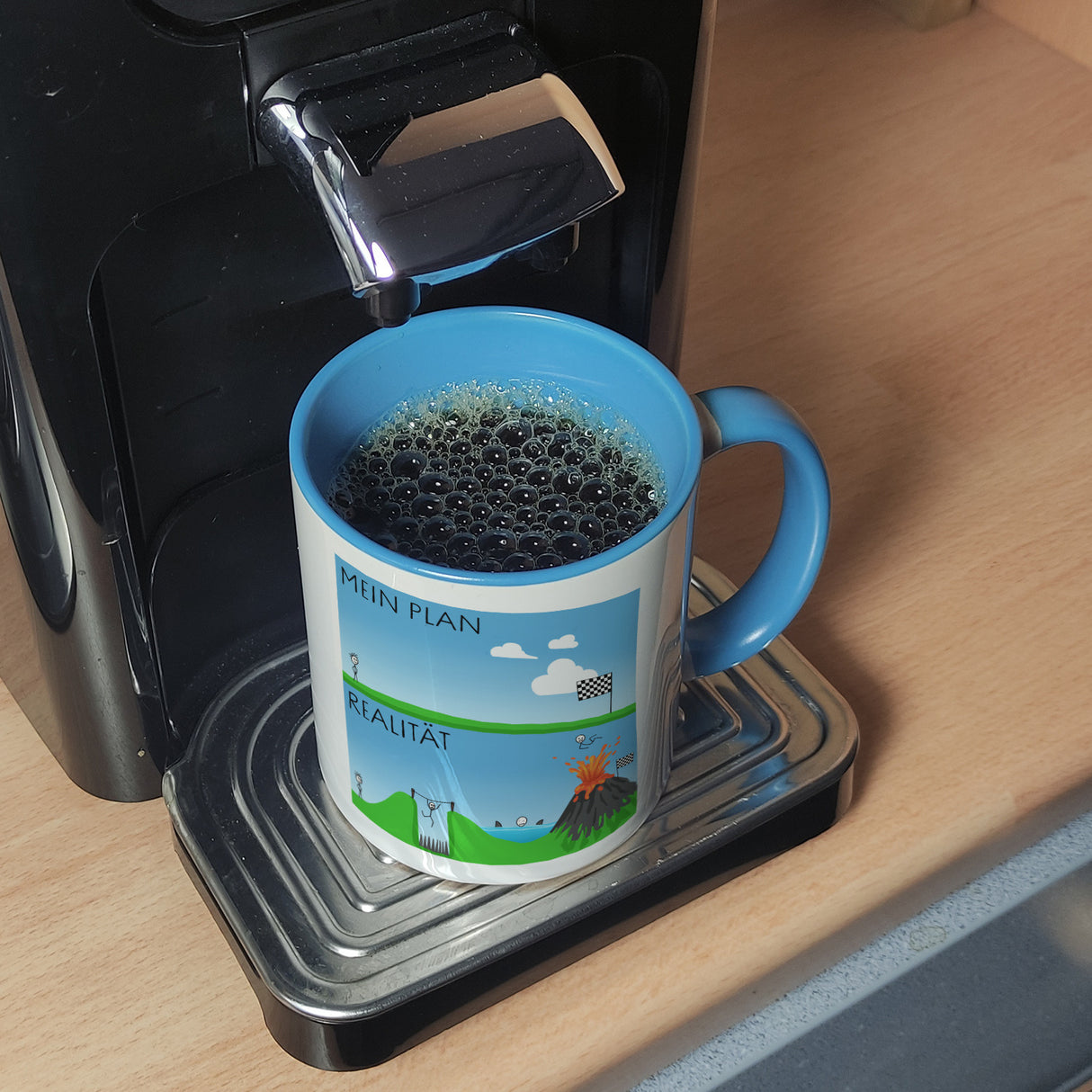 Mein Plan vs. die Realität Strichmännchen Kaffeebecher