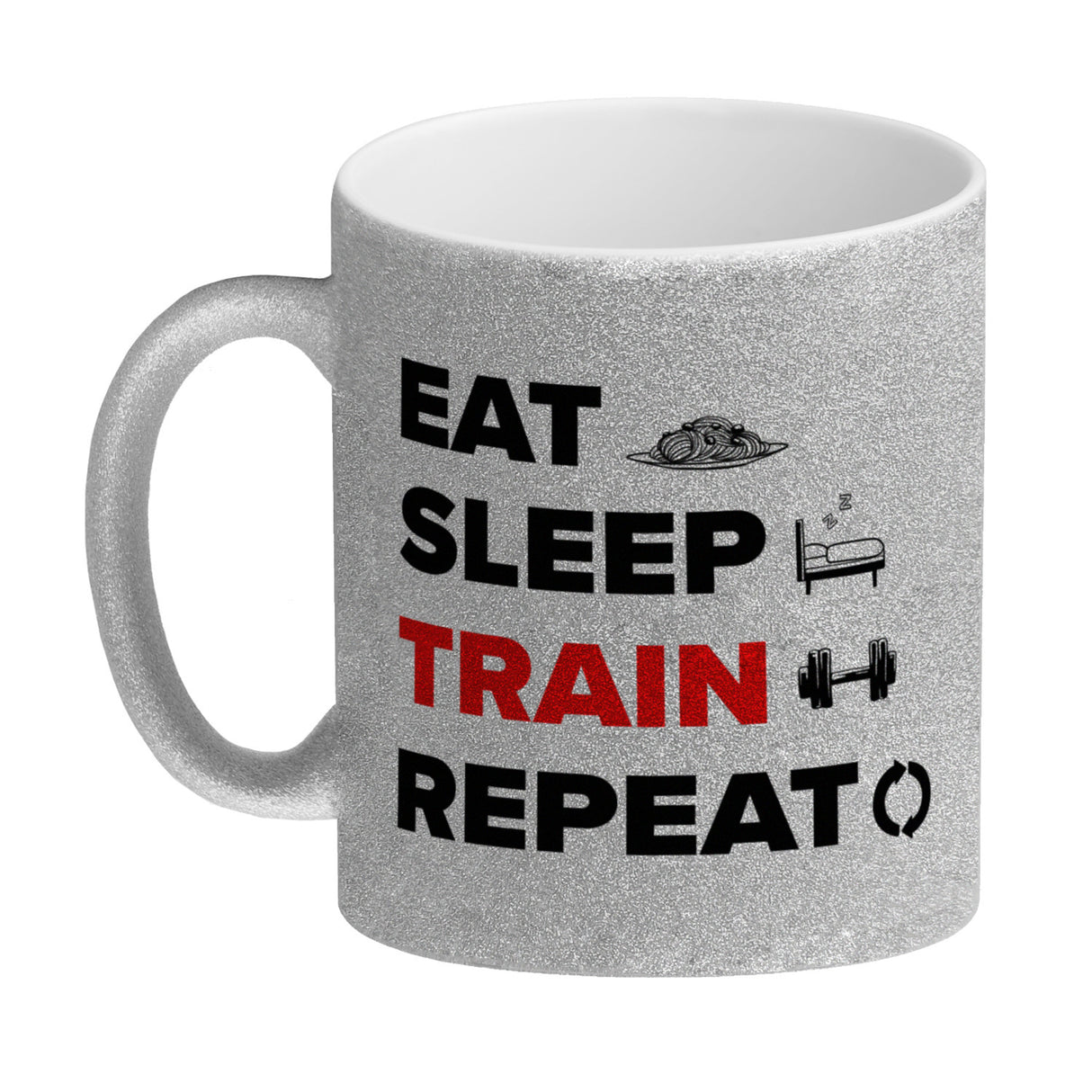 Eat Sleep Train Repeat Fitness Kaffeebecher