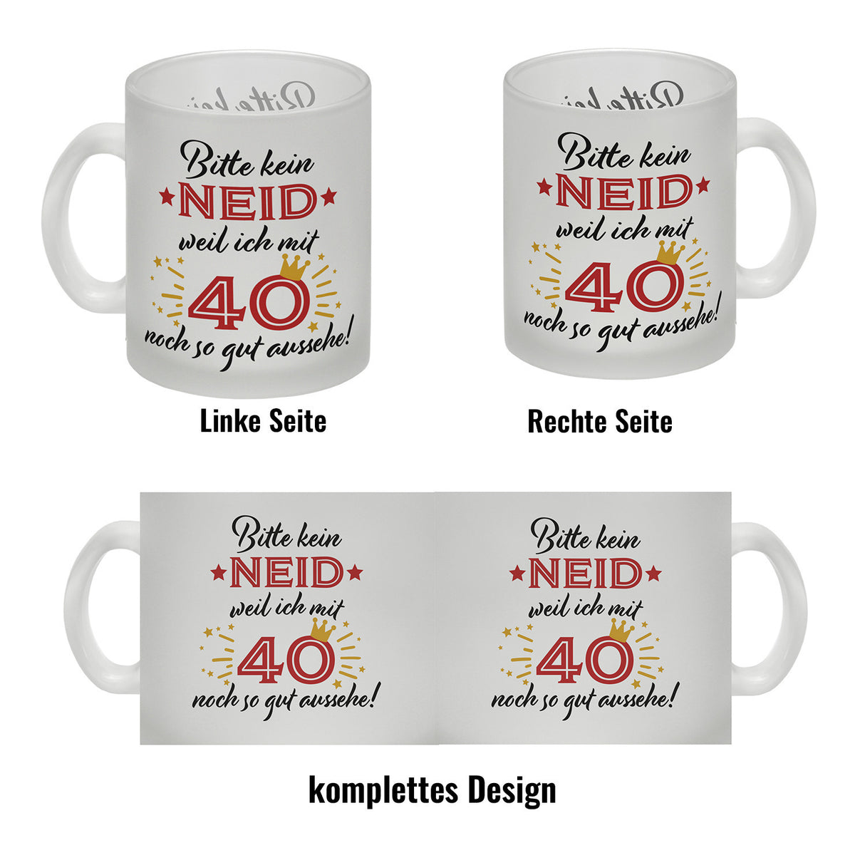 40. Geburtstag Kaffeebecher mit lustigem Spruch: Neid