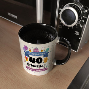 40. Geburtstag Kaffeebecher mit lustigem Spruch: Alles Gute