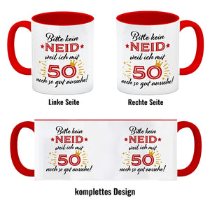 50. Geburtstag Kaffeebecher mit lustigem Spruch: Neid