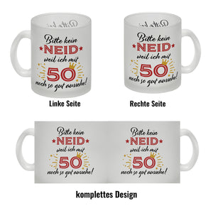 50. Geburtstag Kaffeebecher mit lustigem Spruch: Neid