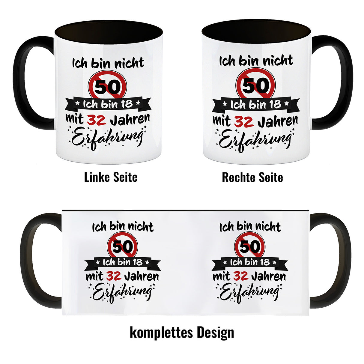 50. Geburtstag Kaffeebecher mit lustigem Spruch: 18 mit Erfahrung