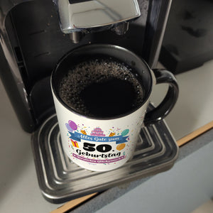 50. Geburtstag Kaffeebecher mit lustigem Spruch: Alles Gute