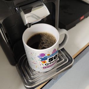 50. Geburtstag Kaffeebecher mit lustigem Spruch: Alles Gute