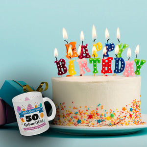 50. Geburtstag Kaffeebecher mit lustigem Spruch: Alles Gute