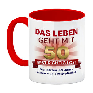 50. Geburtstag Kaffeebecher mit lustigem Spruch: Vorgeplänkel