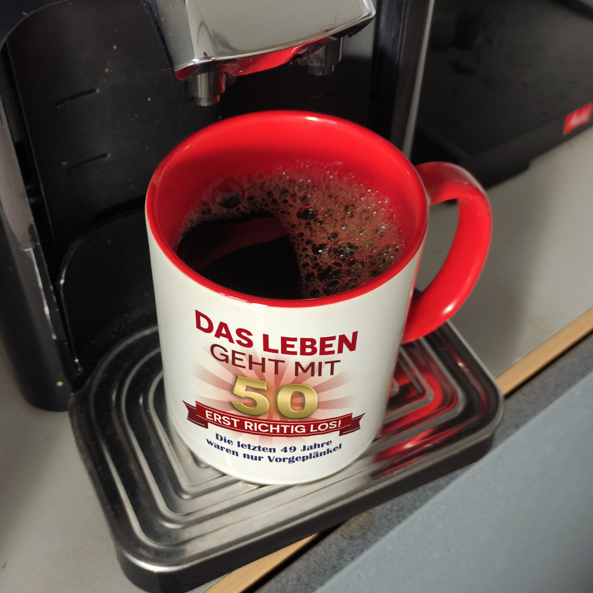 50. Geburtstag Kaffeebecher mit lustigem Spruch: Vorgeplänkel