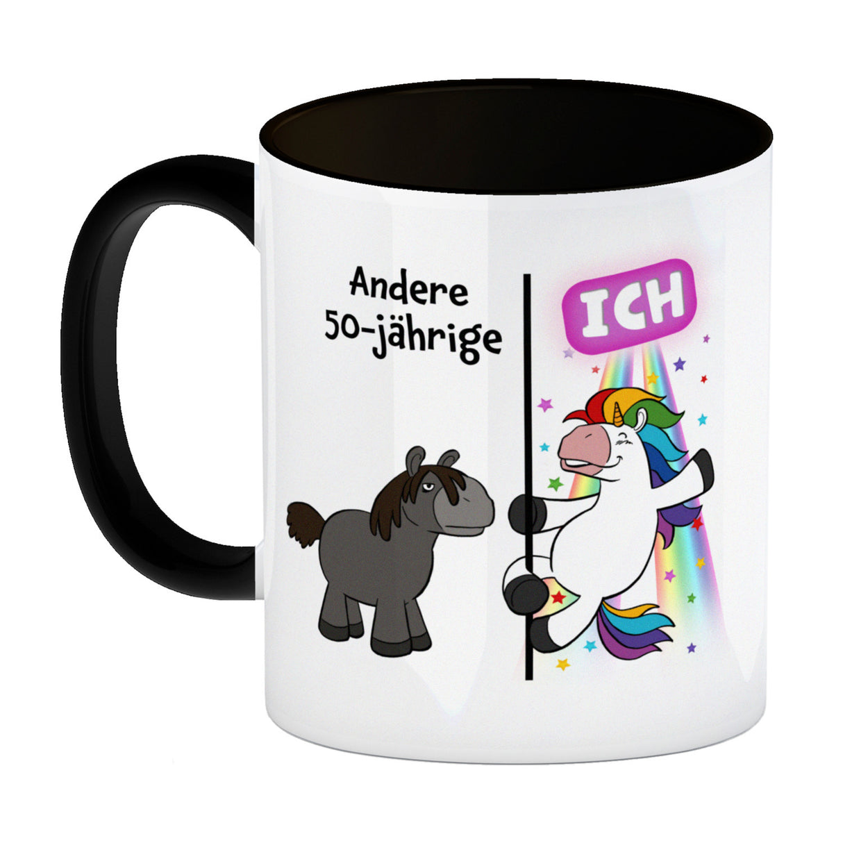 50. Geburtstag Kaffeebecher mit lustigem Spruch: Einhorn
