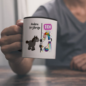 50. Geburtstag Kaffeebecher mit lustigem Spruch: Einhorn