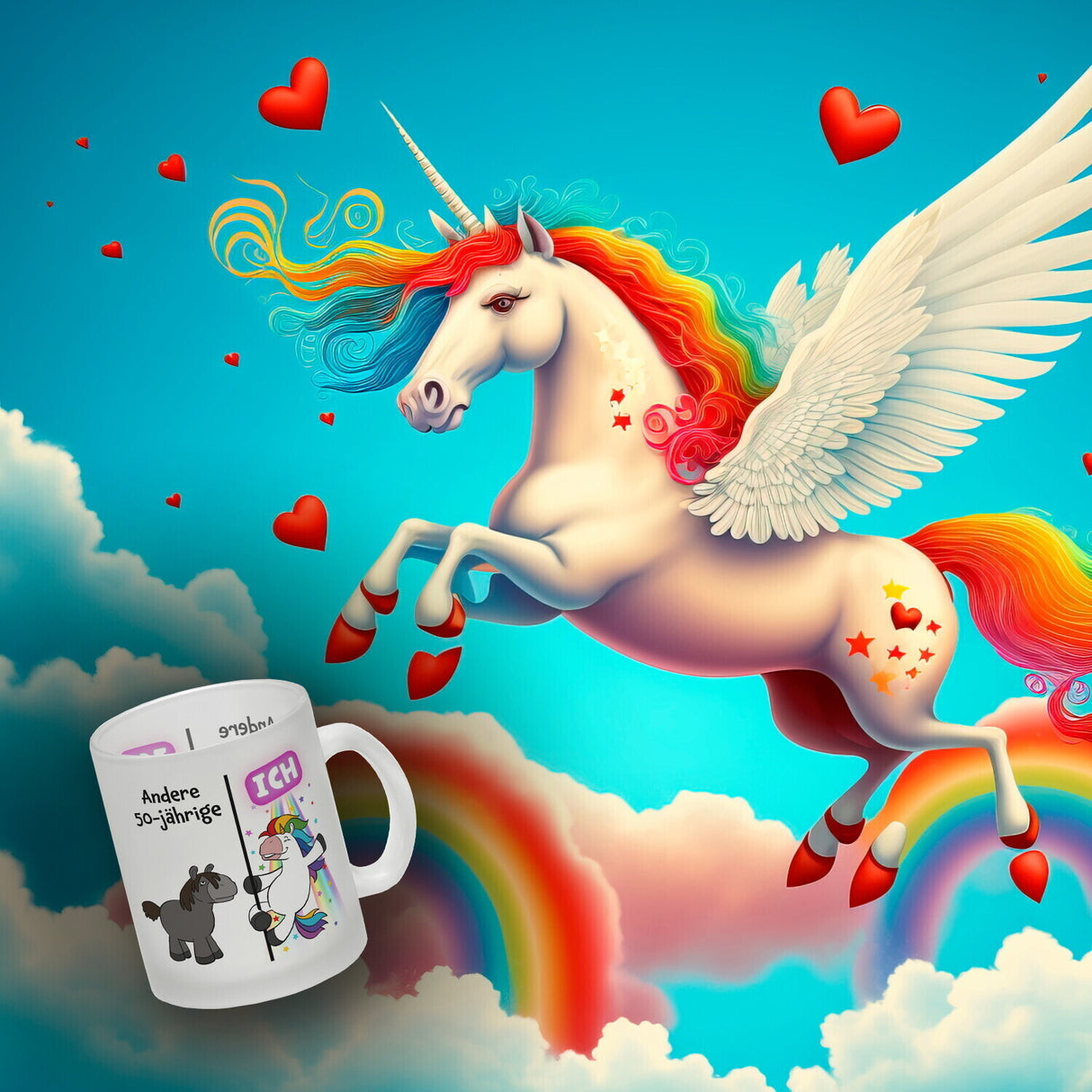 50. Geburtstag Kaffeebecher mit lustigem Spruch: Einhorn