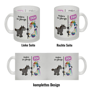 50. Geburtstag Kaffeebecher mit lustigem Spruch: Einhorn