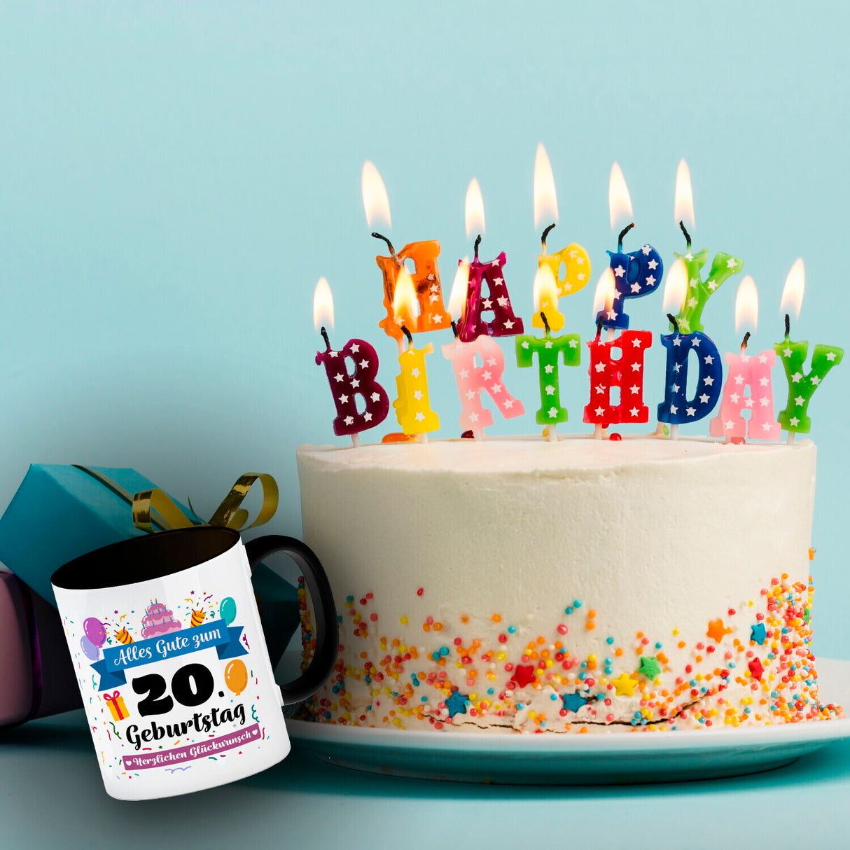 20. Geburtstag Kaffeebecher mit lustigem Spruch: Alles Gute