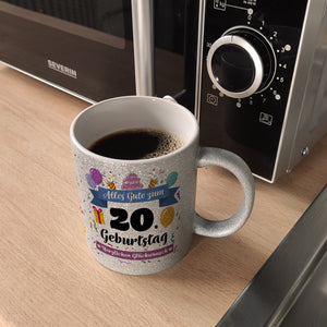 20. Geburtstag Kaffeebecher mit lustigem Spruch: Alles Gute