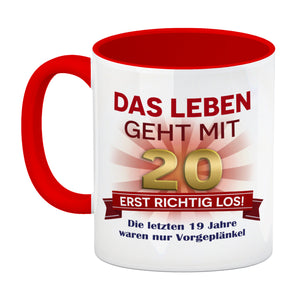 20. Geburtstag Kaffeebecher mit lustigem Spruch: Vorgeplänkel