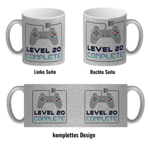 20. Geburtstag Kaffeebecher mit lustigem Spruch: Level 20