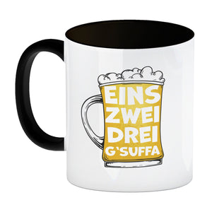 Eins zwei drei G'suffa witziger Kaffeebecher für Biertrinker