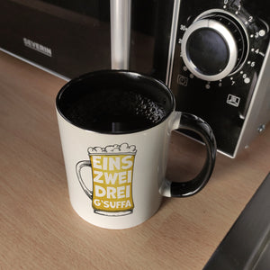Eins zwei drei G'suffa witziger Kaffeebecher für Biertrinker