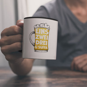 Eins zwei drei G'suffa witziger Kaffeebecher für Biertrinker