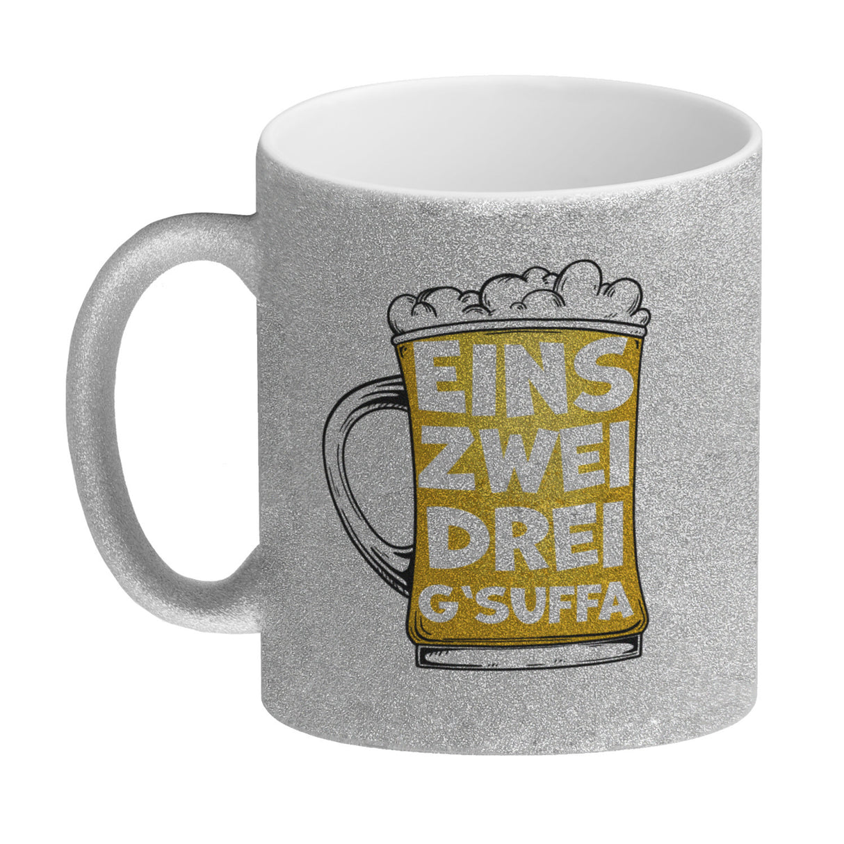 Eins zwei drei G'suffa witziger Kaffeebecher für Biertrinker