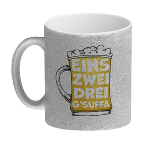 Eins zwei drei G'suffa witziger Kaffeebecher für Biertrinker