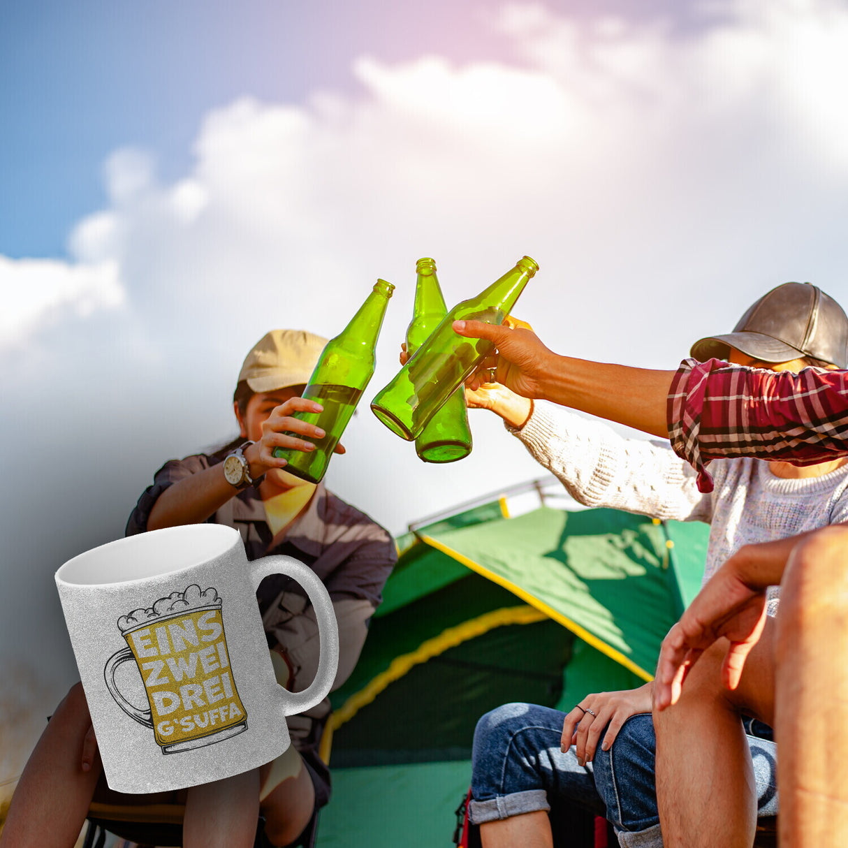 Eins zwei drei G'suffa witziger Kaffeebecher für Biertrinker