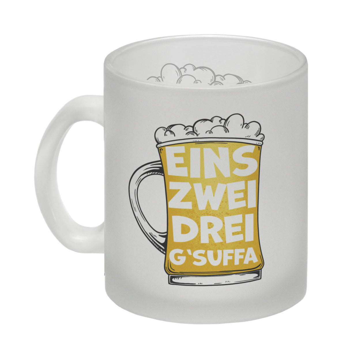 Eins zwei drei G'suffa witziger Kaffeebecher für Biertrinker