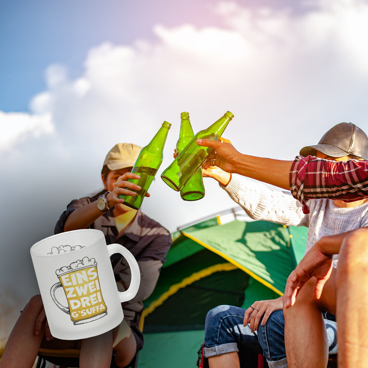 Eins zwei drei G'suffa witziger Kaffeebecher für Biertrinker
