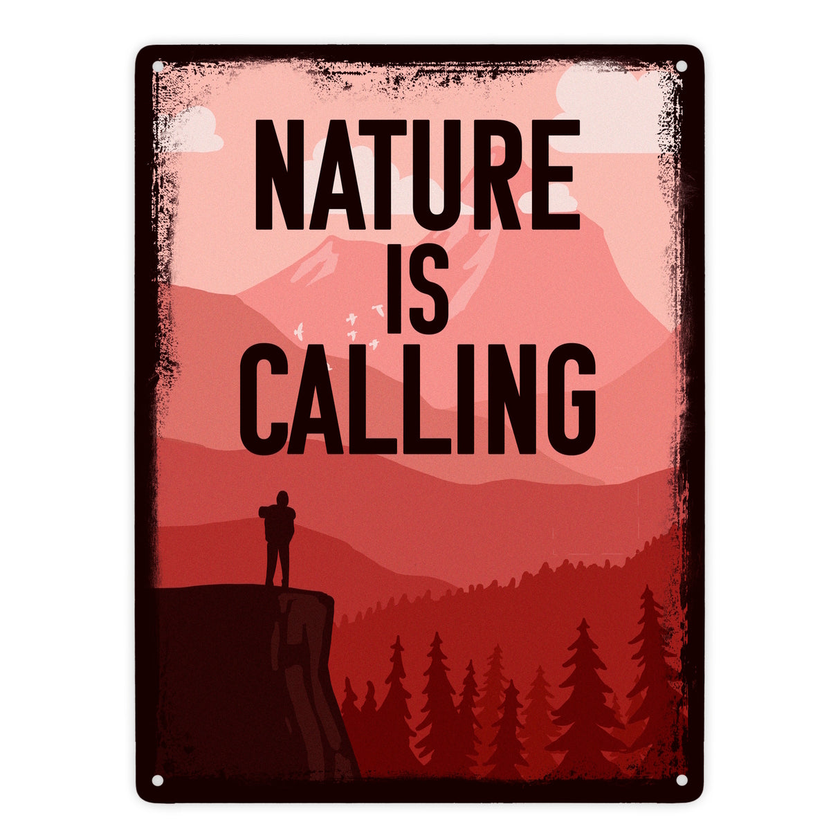 Nature is calling Metallschild für Naturfreunde mit Bergmotiv
