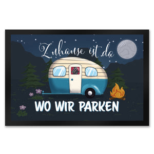 Zuhause ist da, wo wir parken Nachthimmel Fußmatte mit Camper-Motiv