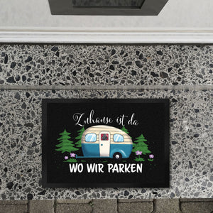 Zuhause ist da, wo wir parken Nachthimmel Fußmatte mit Camper-Motiv