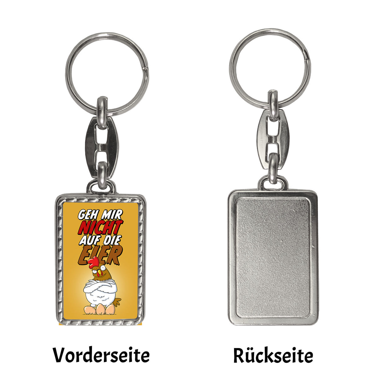Geh mir nicht auf die Eier Schlüsselanhänger mit genervtem Huhn