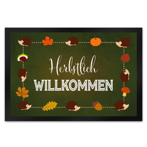 Herbstlich Willkommen Fußmatte mit süßen Igeln