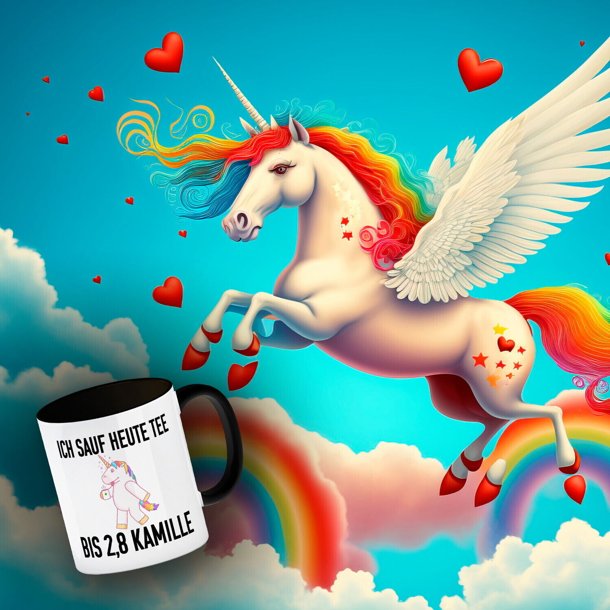 Ich sauf heute Tee bis 2,8 Kamille Kaffeebecher mit Einhorn