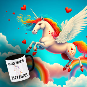 Ich sauf heute Tee bis 2,8 Kamille Kaffeebecher mit Einhorn