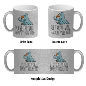 Der frühe Vogel braucht viel Kaffee Kaffeebecher