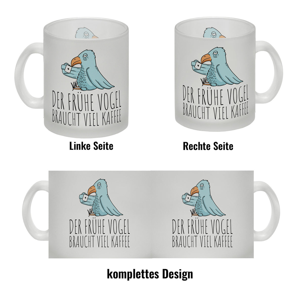 Der frühe Vogel braucht viel Kaffee Kaffeebecher