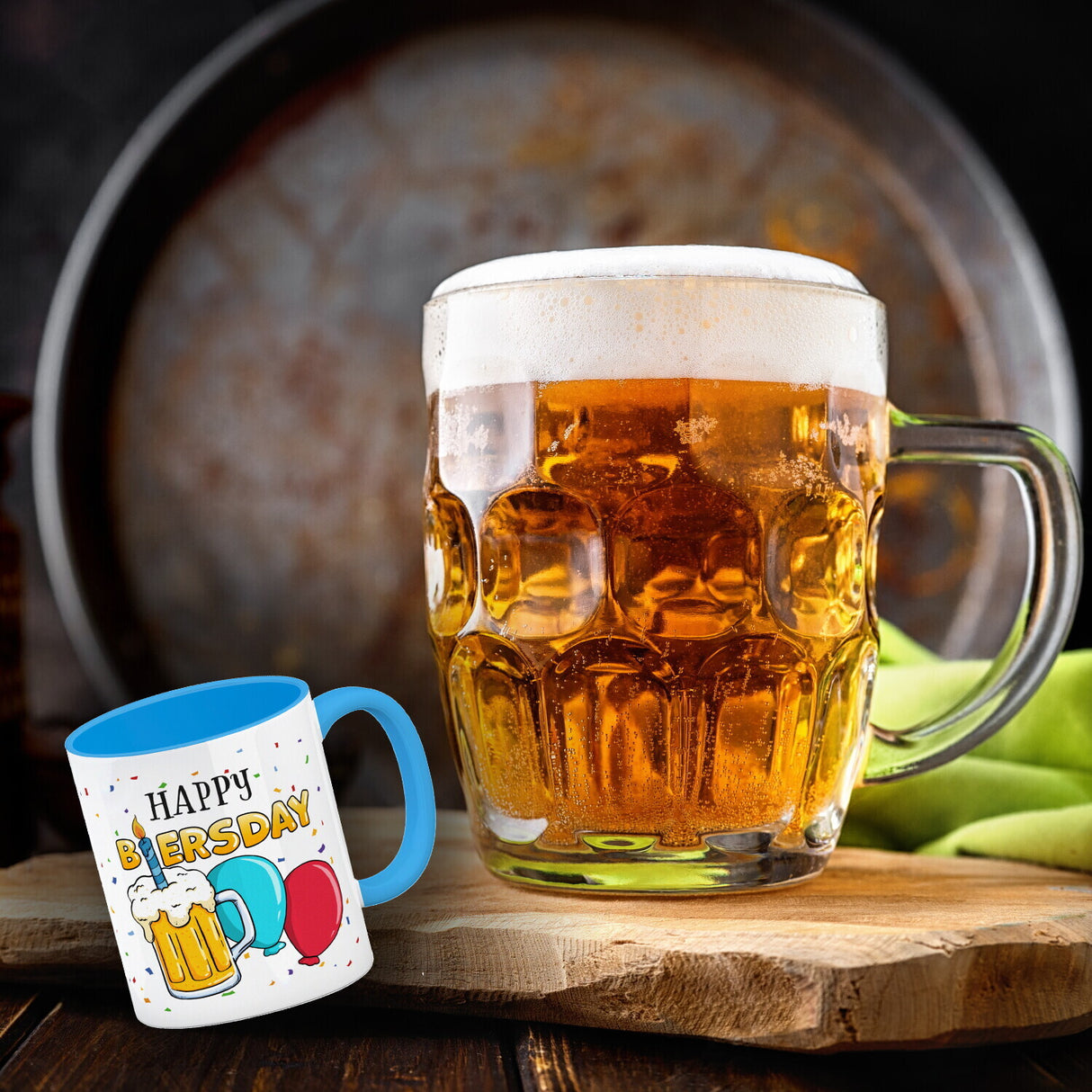 Happy Biersday Kaffeebecher mit Bier und Ballons