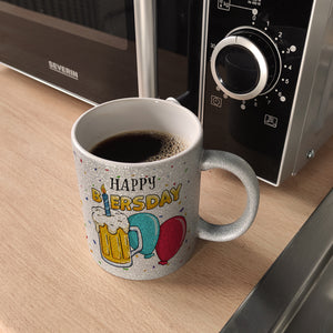Happy Biersday Kaffeebecher mit Bier und Ballons