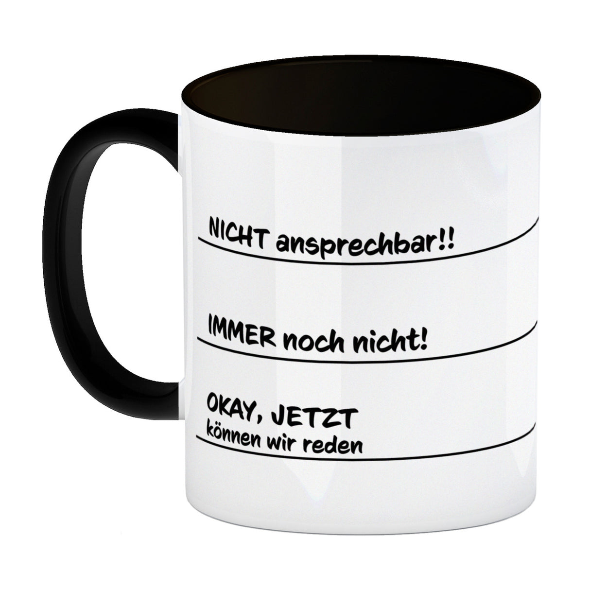 Ohne Kaffee nicht ansprechbar Kaffeebecher mit verschiedenen Gemütslagen