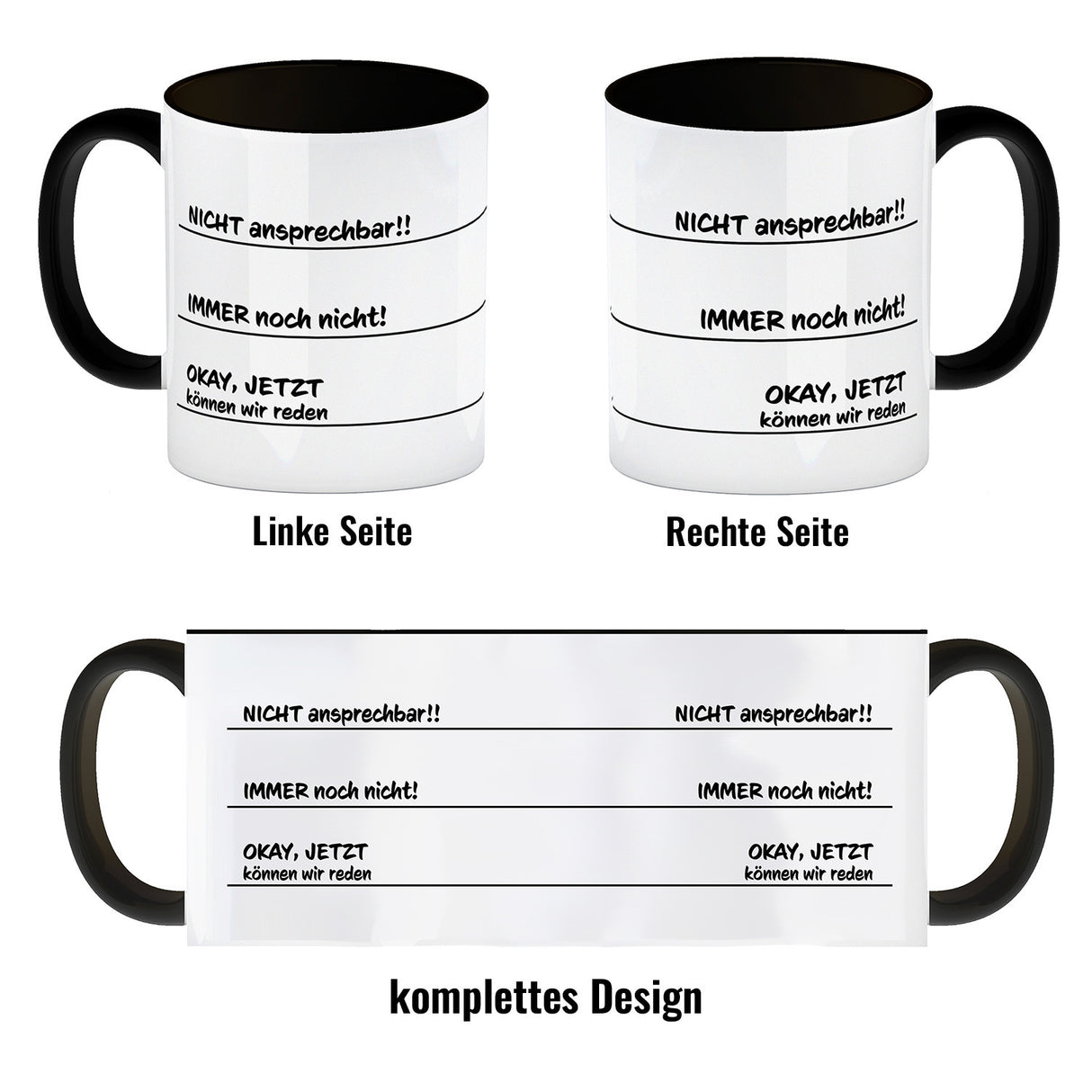 Ohne Kaffee nicht ansprechbar Kaffeebecher mit verschiedenen Gemütslagen