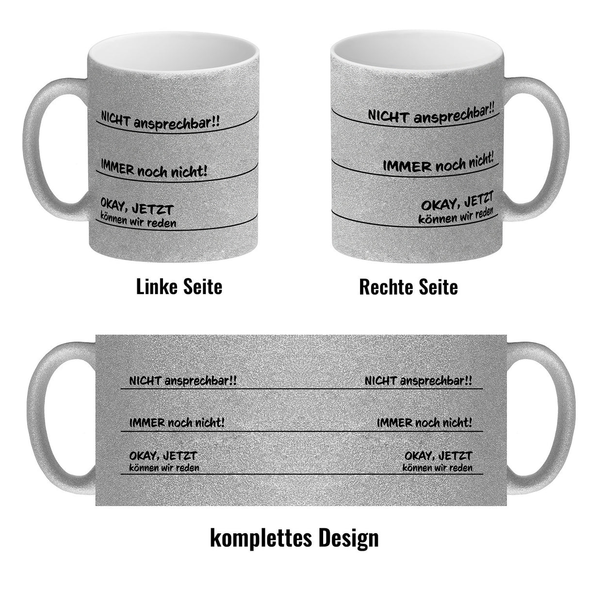 Ohne Kaffee nicht ansprechbar Kaffeebecher mit verschiedenen Gemütslagen