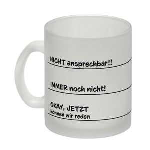 Ohne Kaffee nicht ansprechbar Kaffeebecher mit verschiedenen Gemütslagen
