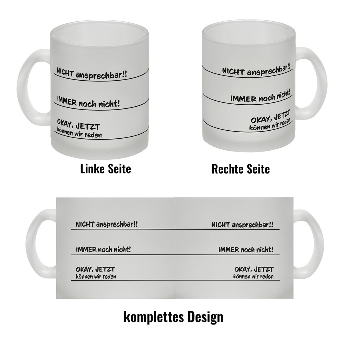 Ohne Kaffee nicht ansprechbar Kaffeebecher mit verschiedenen Gemütslagen