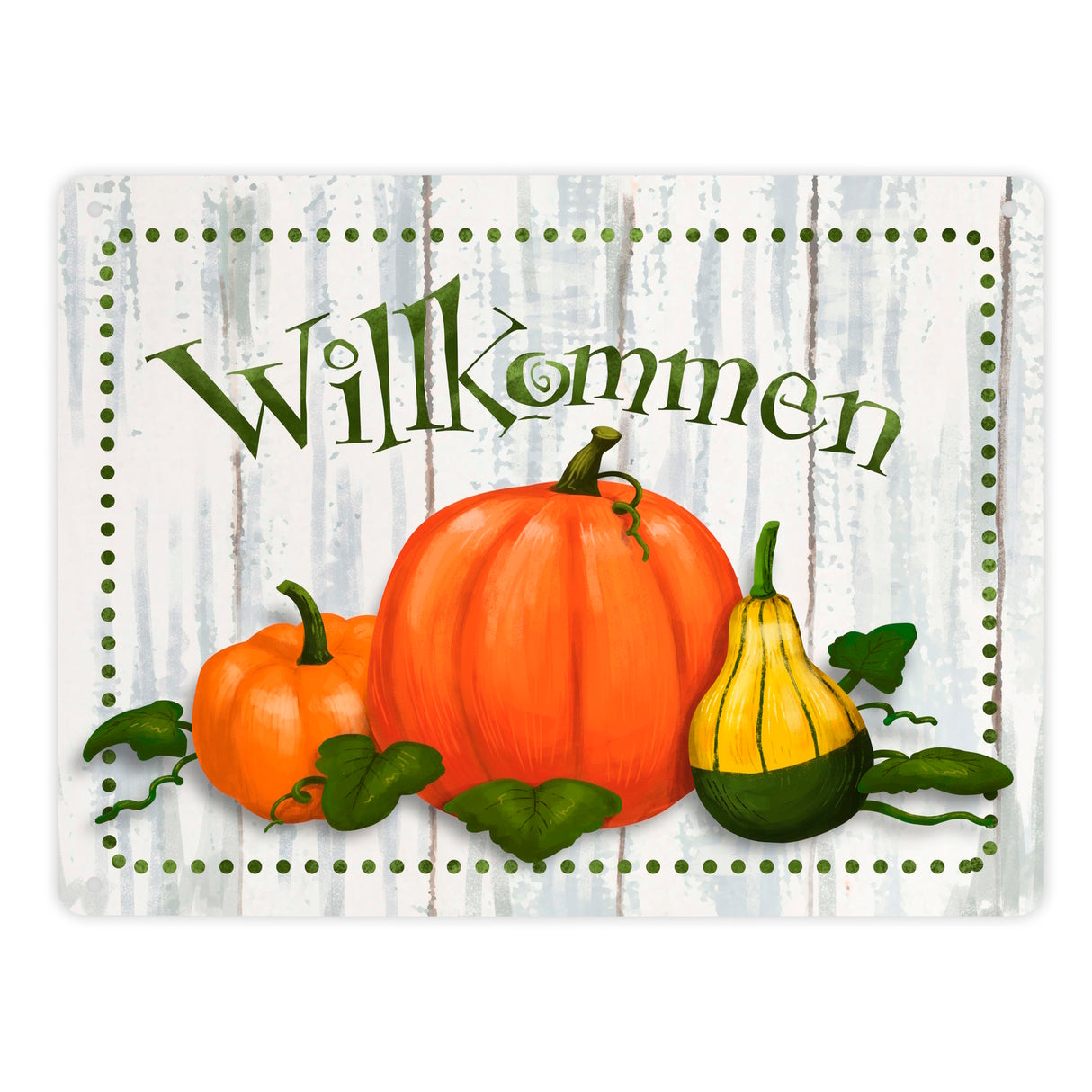Willkommen Metallschild mit herbstlichen Kürbissen