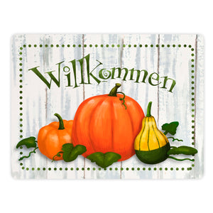 Willkommen Metallschild mit herbstlichen Kürbissen