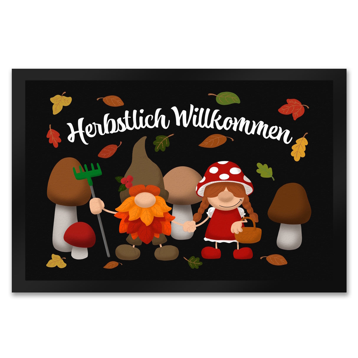 Herbstlich Willkommen Fußmatte mit Waldgnomen