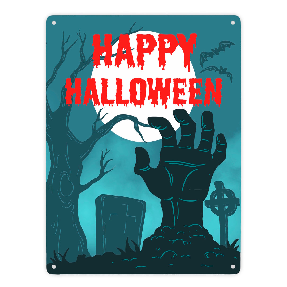 Happy Halloween Friedhof Metallschild mit Zombiehand